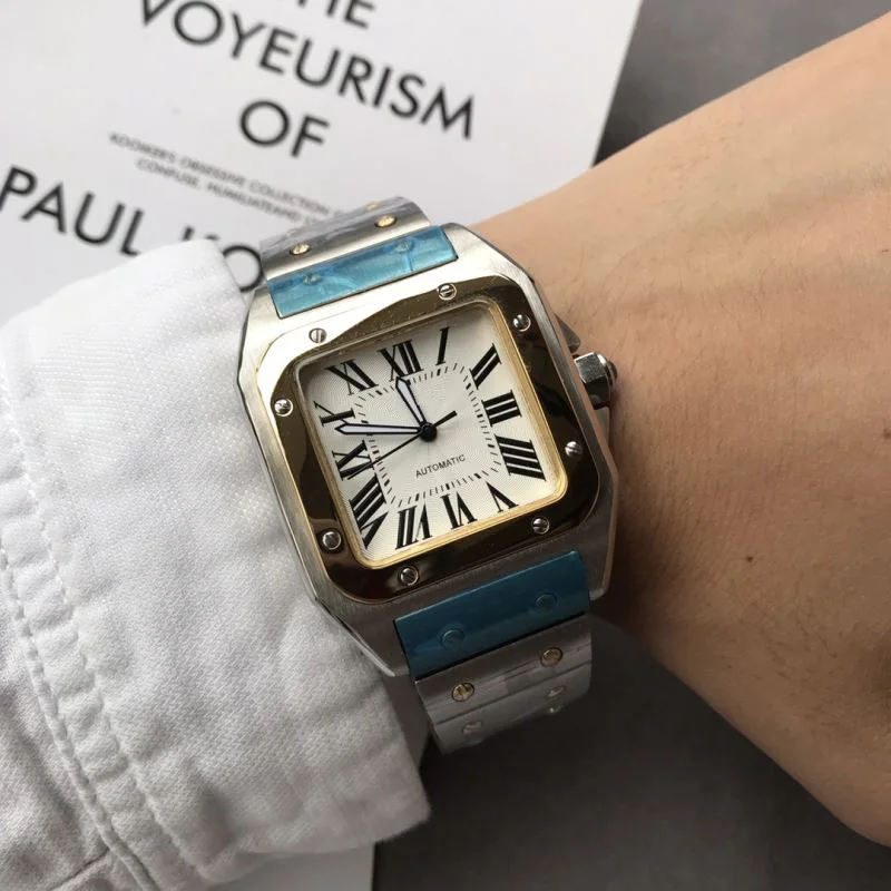 

Classic Brand New CTR Square Watch Men Automatic Mechanical Watches Stainless Steel Bracelet Gold Bezel Clock