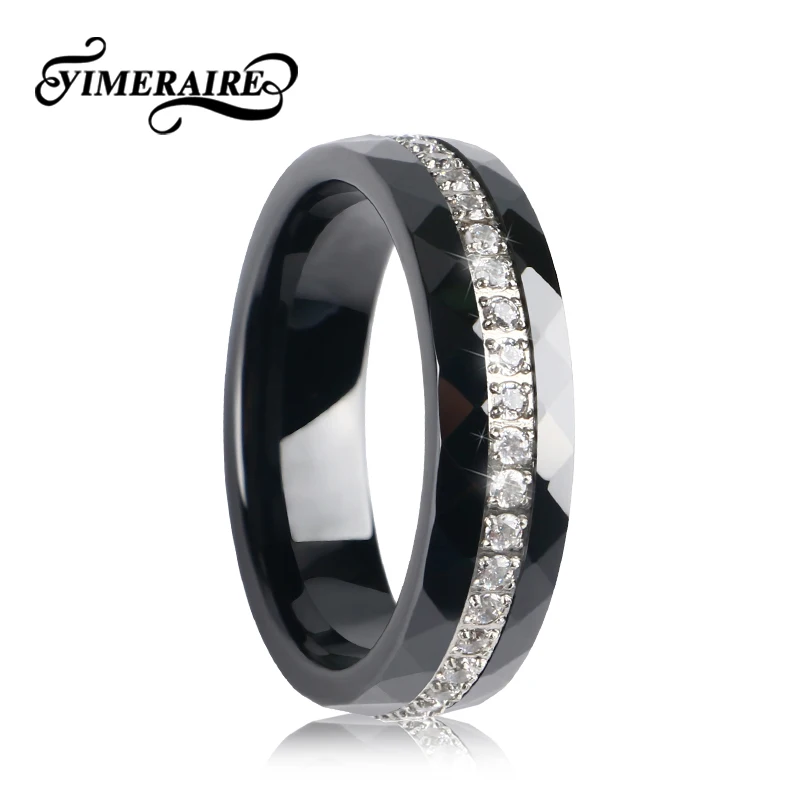 TUHE элегантное керамическое кольцо шириной 6 мм с однорядным кристаллом черное