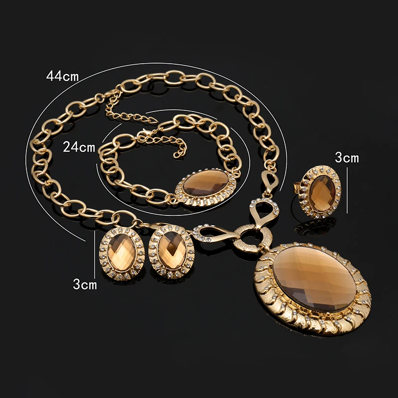 

Fani African beads Jewelry Sets Women Costume Dubai Gold-color Brand Jewelry Set wholesale Wedding Bridal Accessories Crystal