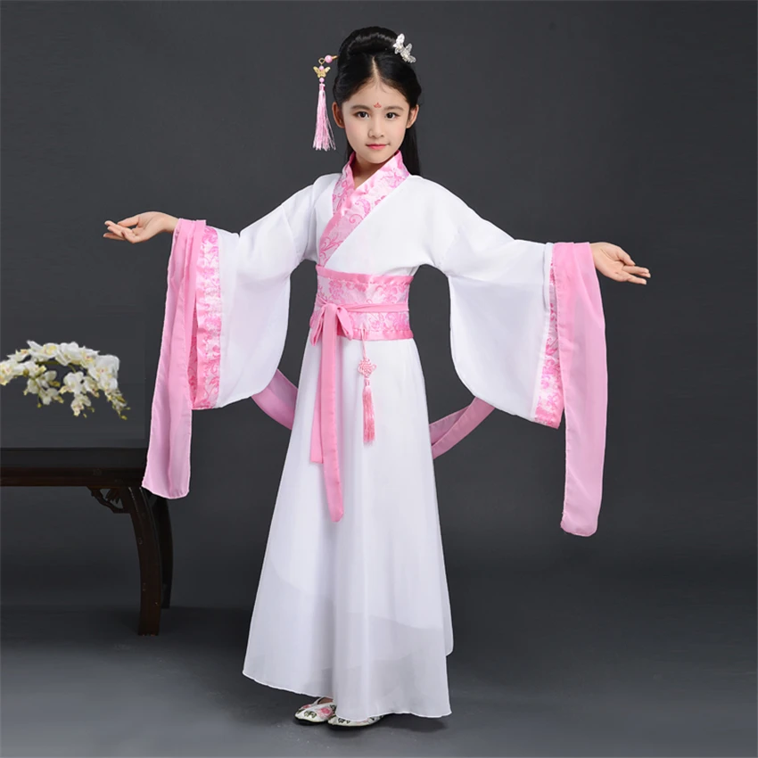 Традиционная китайская одежда для девочек Hanfu платье с длинными рукавами сцены