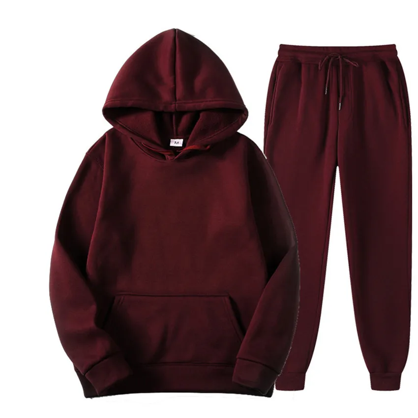 

New Brand Men Casual Sets Solid Color Spring Autumn Men's Hoodies+Pants Two Piece Tracksuit Trendy Sportswear Hooded Set Male