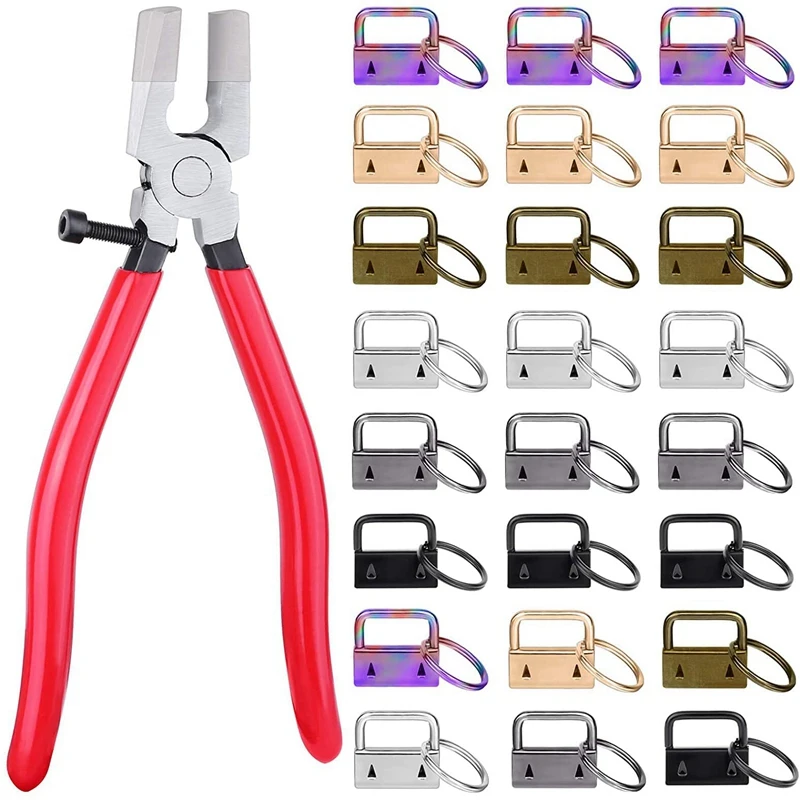 

Key Fob Hardware, 50PCS 1 Inch Lanyard Keychain Hardware with Pliers Tool for Keychain Clamp Hardware Supplies