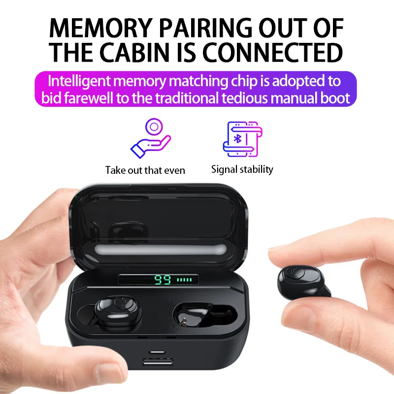 

Bluetooth Earphone Wireless Charging Sport Waterproof Headset Touch Control Music Headphone With Microphone Earbuds For iPhone