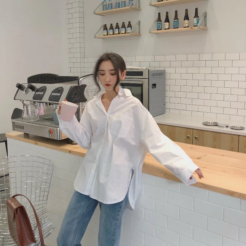 

White Shirt Women's Autumn Winter 2021 Design Sense Loose Laid-back Long Sleeve Shirt Chic Early Autumn Top Rac