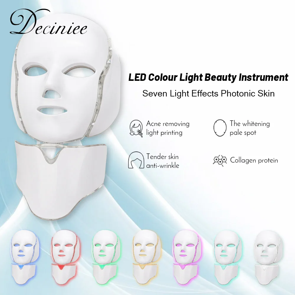 

7 Colors Light LED Facial Mask With Neck Skin Rejuvenation Face Care Treatment Beauty Anti Acne Therapy Whitening Skin Tighten