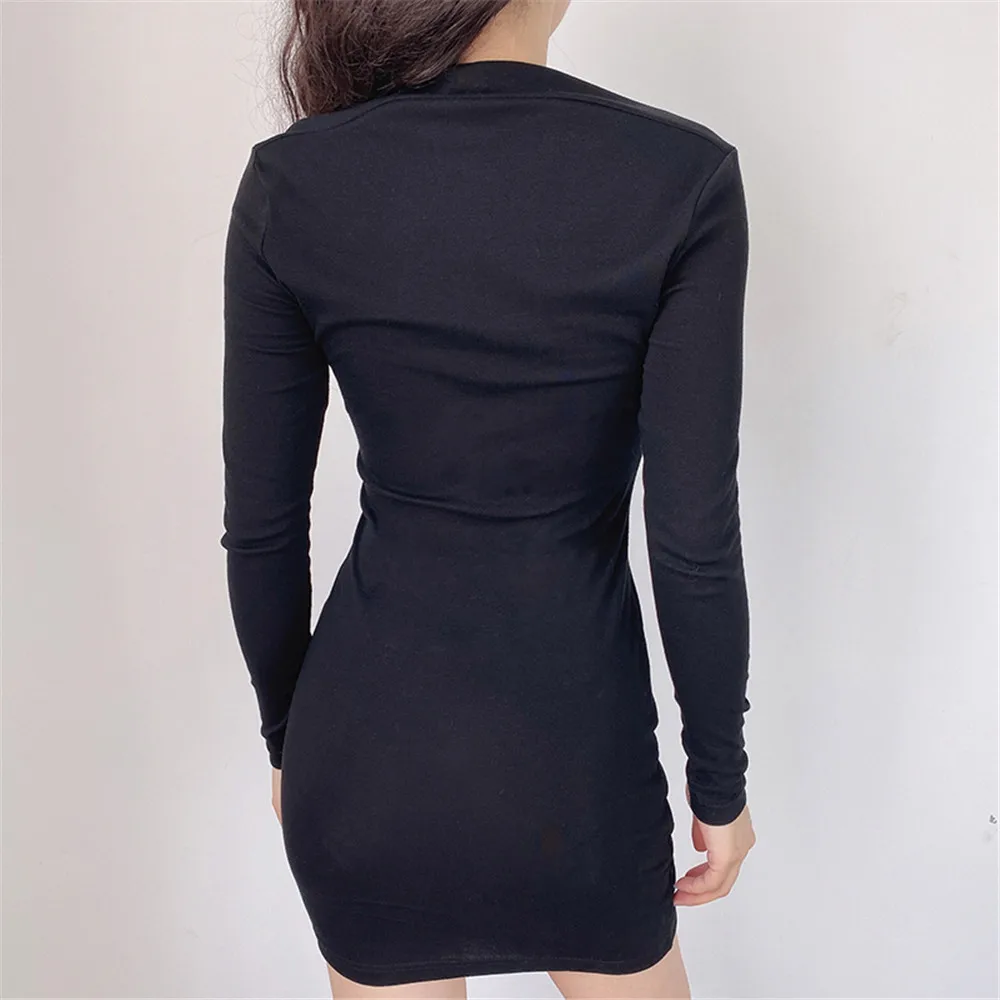 

2020 Women Stylish Long Sleeve Solid Color Dress Fashion Long Sleeve Dress for Women Ladies Female One-piece