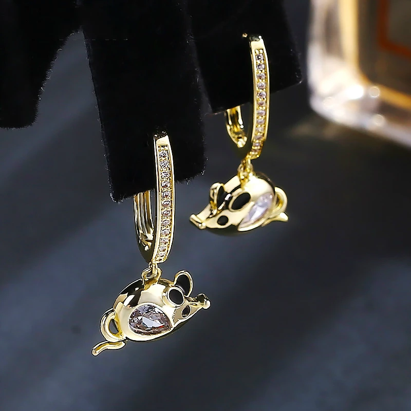 

Gold Plated Romantic Cartoon Mouse Earring Female Charm Earrings Women Jewelry Girls Kid Birthday Gift Cute Animal Earrings
