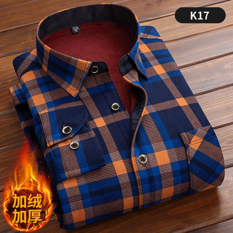 2022 Autumn/Winter New Men's Fashion Long Sleeve Plaid Shirt Fleece and Thick Warm Men's Casual High Quality Large Size Shirt images - 6