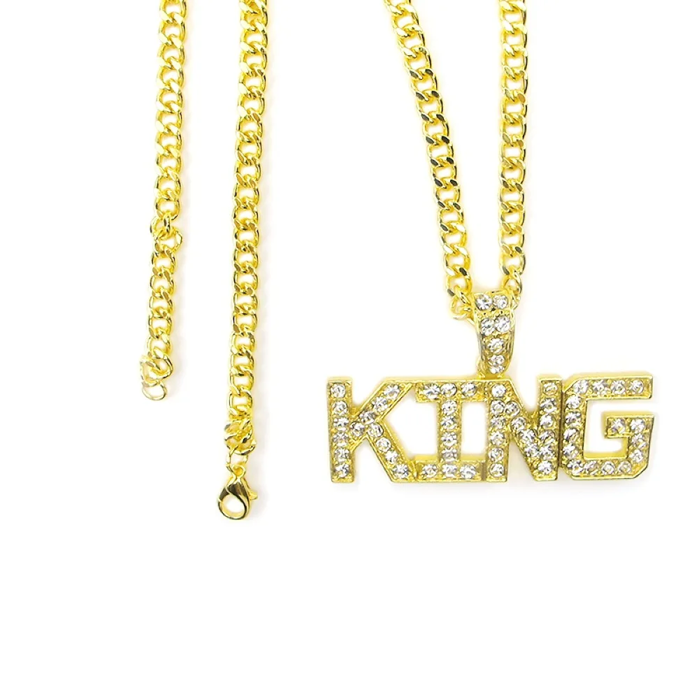 Ожерелье Стразы в стиле хип-хоп мужское кулон форме короля сверкающая цепь из