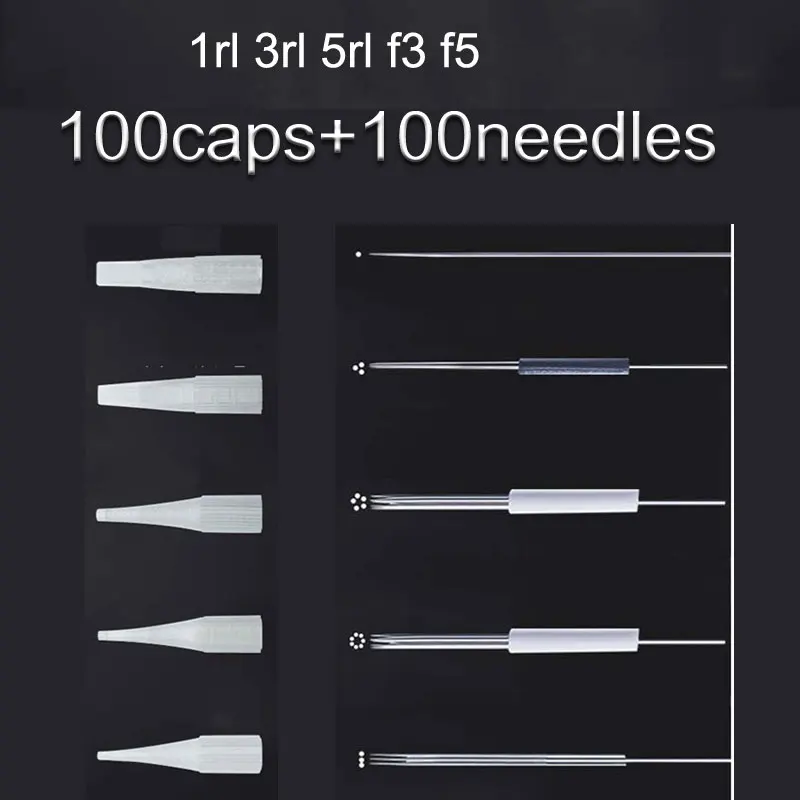 100 p/каждая игла + Наконечники 1R 3R 5R 5F 7F иглы для татуажа пму перманентного макияжа