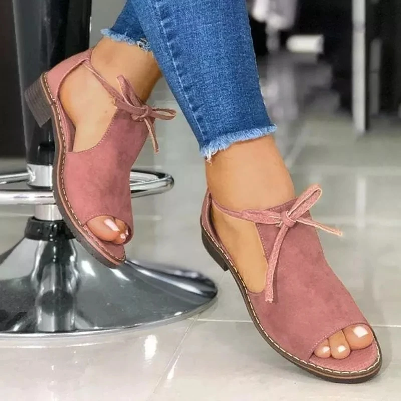 

New Women's Shoes High-quality Solid Color Imitation Suede Bow Tie Flat-heel Comfortable Fashion Casual All-match Sandals 1KB100