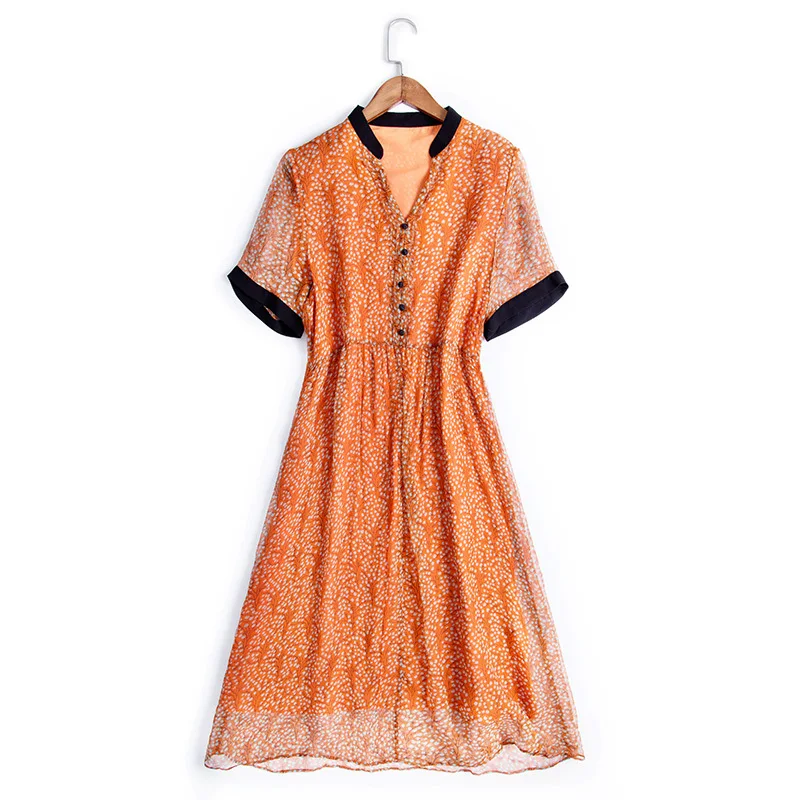 Женское платье средней длины из 100% натурального шелка летние платья с цветочным