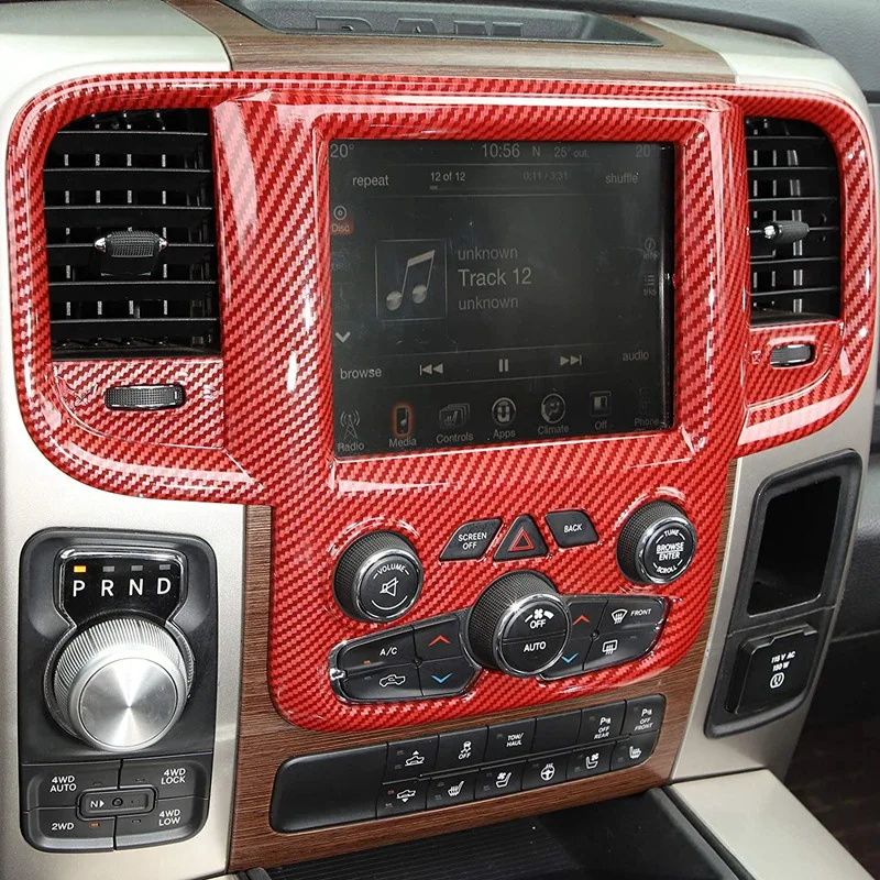 

Navigation Panel Screen Dash Board Air Conditioning Vent Trim Cover for Dodge RAM 2011-2018 Accessories,Red Carbon Fiber