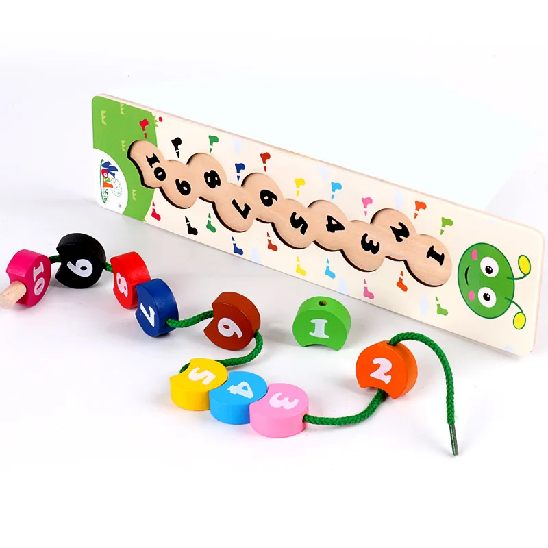 

Baby Wooden Math Toy Colorful Number Stringing Threading Caterpillar Teaching Wooden Toy Develop Intelligence Toy