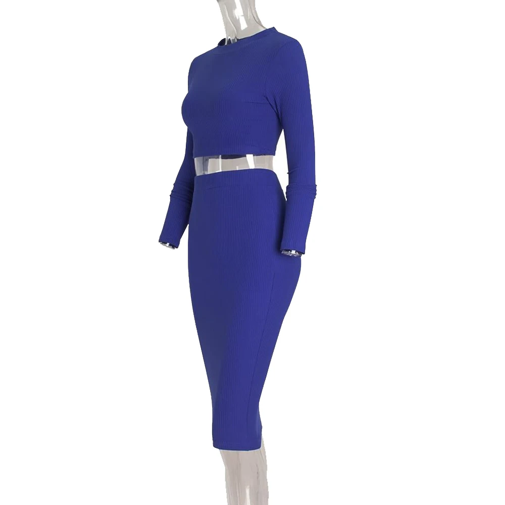 Женский комплект 2 шт. с длинным рукавом комплект: укороченный топ и юбка средней