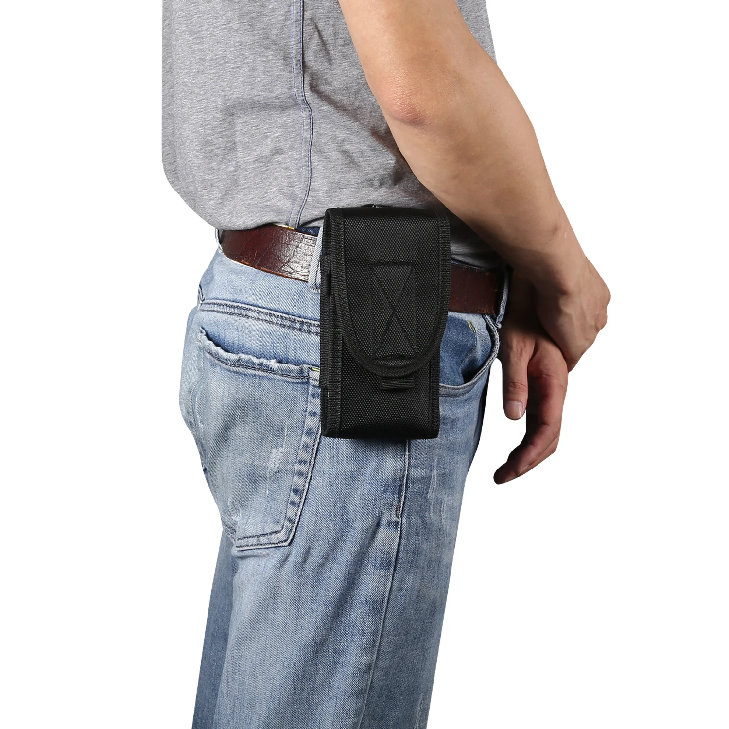 WEFOR Black Army Camo Bag for Mobile Phone Belt Pouch Holster Cover Case Tactical Military Phone Pouch Waist Clip-On Holster Bag