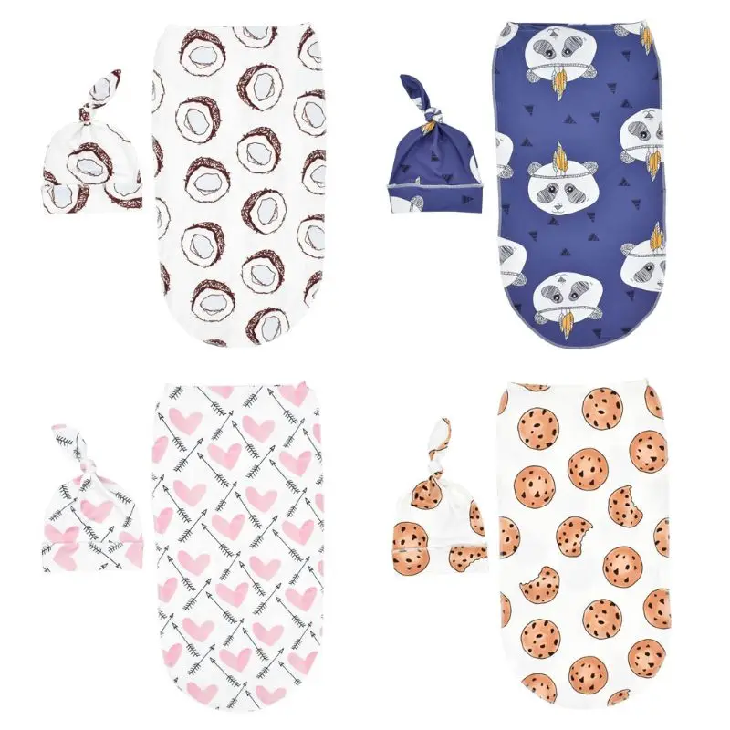 

2Pcs/Set Baby Swaddle Wrap with Matching Hat Infant Newborn Baby Wrap Sleeping Bag Sleepsack 0-6M