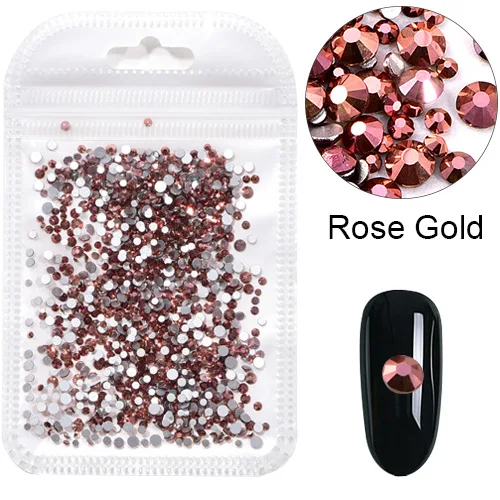 Rose Gold 1000 шт Смешанные Размеры SS3-SS12; обувь с блестящими стразами ab стеклянные стразы для дизайна ногтей Стразы Б ез исправлений ногтей Rhinestoens нейл-арта украшения H0248 - Цвет: Rose Gold