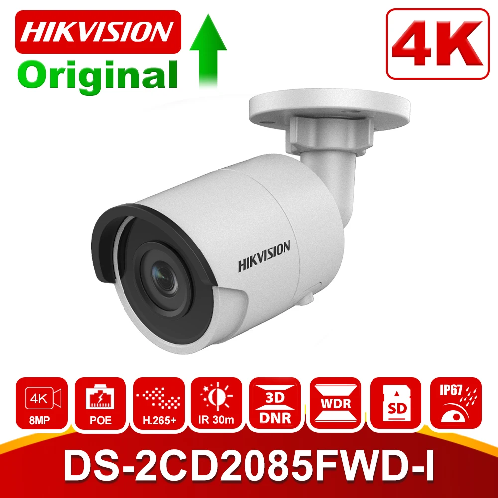 Hikvision 4K сетевая пуля 8MP IP камера DS-2CD2085FWD-I 3D DNR камера безопасности с высоким разрешением 3840*2160