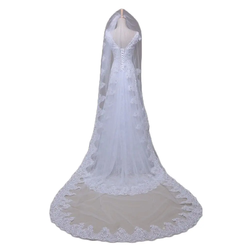 Белая/Слоновая Фата для венчания свадебная фата 3м кружевная Alencon оптовая продажа