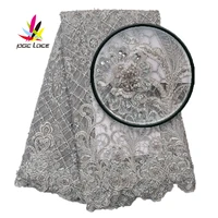 tissu nigerian lace luxury handmade beads lace fabrics grey silver african lace fabric beaded lace materials for bridal xz2896b