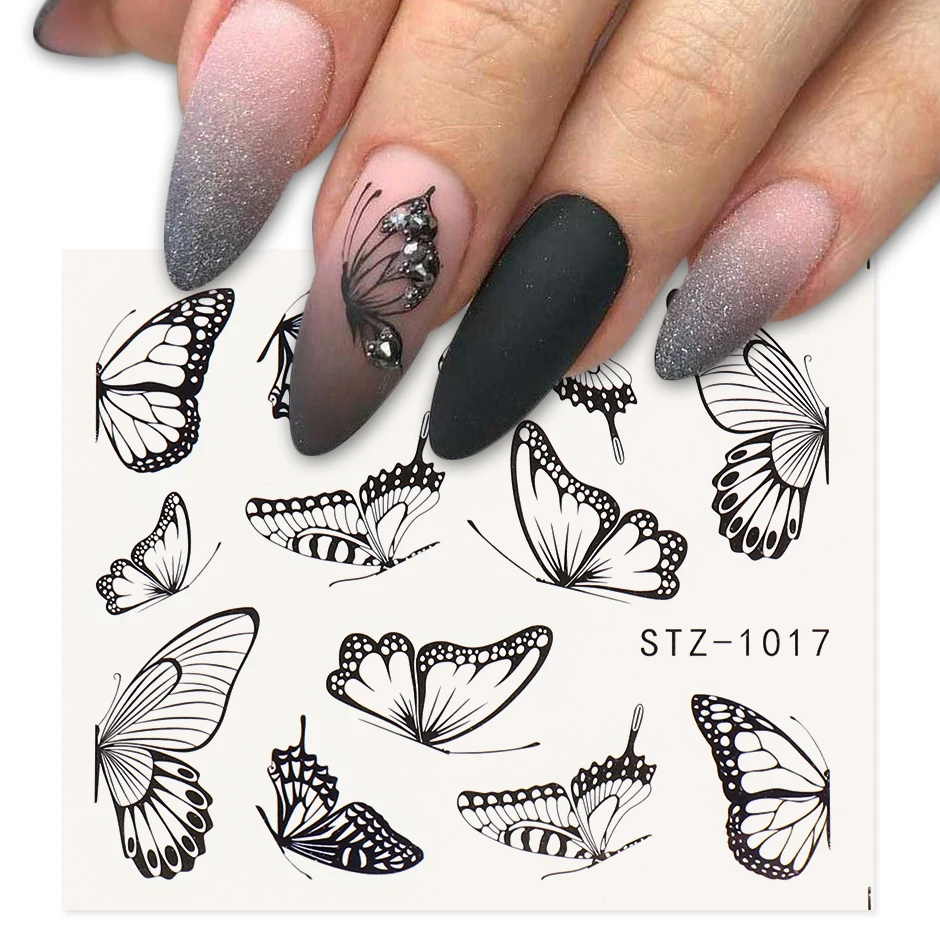 

1pcs Watercolor Butterflies Sliders Blue Black Nail Decal Sticker Summer Nail Art Decoration Water Tattoo Manicure GLSTZ982-1017