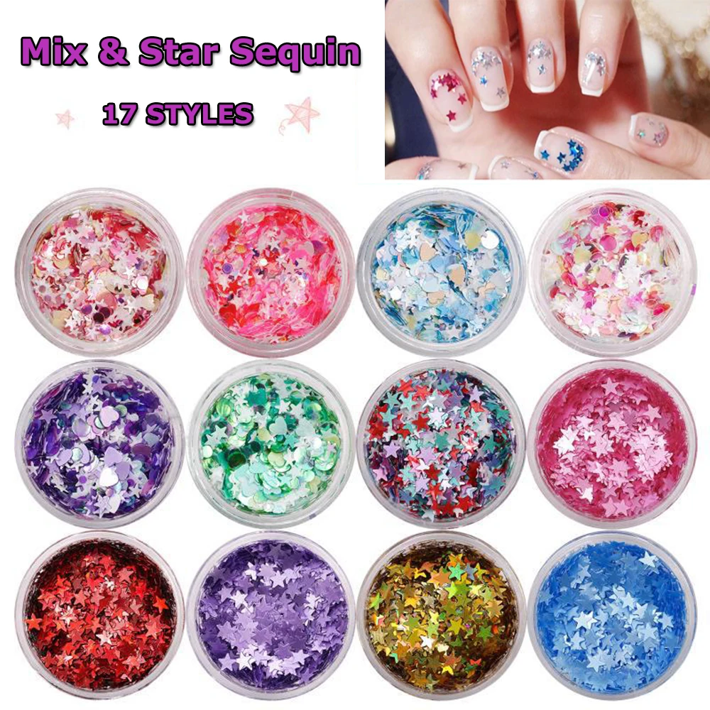 1 коробка голографический блестящий для ногтей микс Звезда круглое сердце хлопья