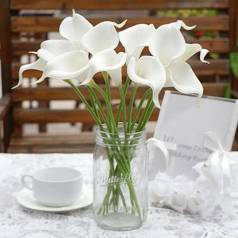

New Beautiful Bouquet Mini Artificial Calla With Leaf Fake Plastic Lily Aquatic Plants Home Room Christmas Decor Flower