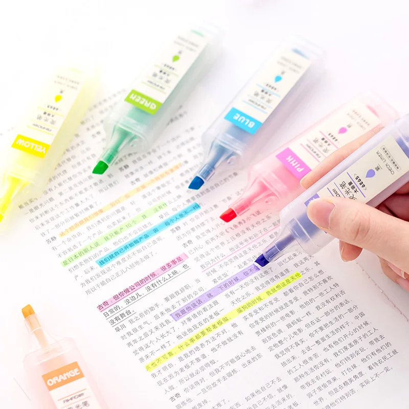 Флуоресцентная ручка маркер для рисования разноцветная матовая со скошенными