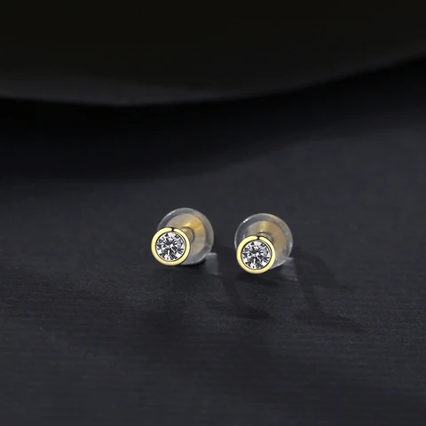 Женские круглые простые серьги-гвоздики PAG & MAG из стерлингового серебра 925 пробы с прозрачным цирконием, 14 К позолоченные серьги, модные ювелирные изделия