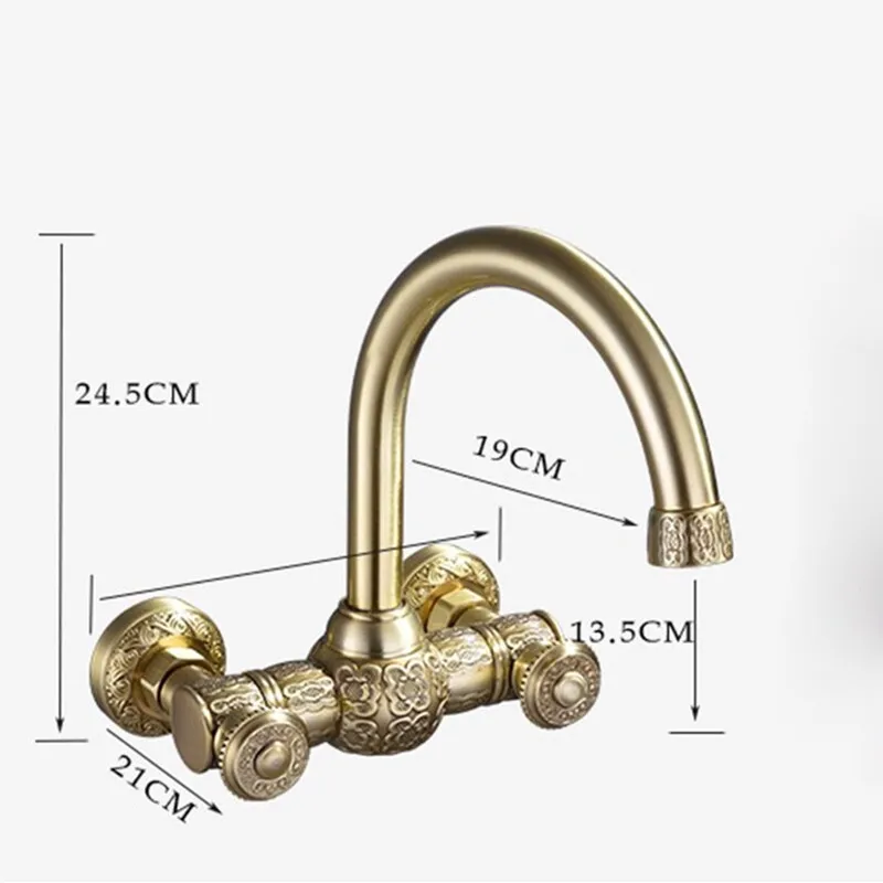 

LIUYUE Kitchen Faucets Black/Gold Brass Dual Control Embossment Pattern 360 Rotate Wall Mount Bathroom Basin Tap Sink Mixer Taps