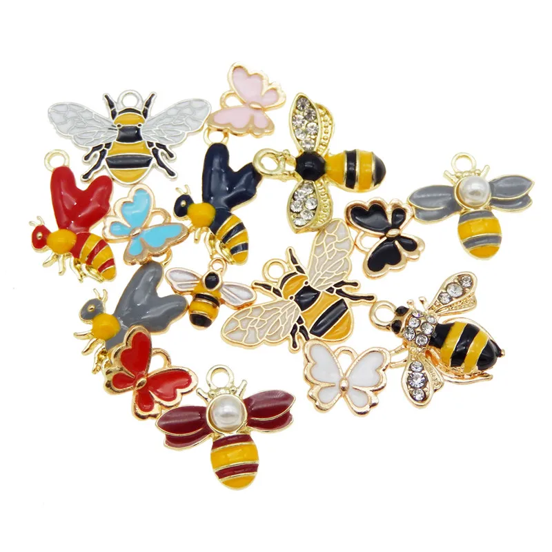 15pcs/lot Mixed Bees Bumble Bee charms For Jewelry Making Enamel Pendant Necklace Earring Handmade Bracelet Bangle Accessories | Украшения