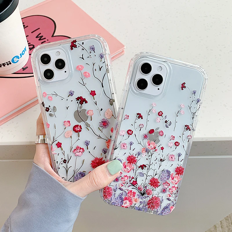 

Flower Leaf Case For iPhone 12 11 Pro Max 12mini X XR XS Max 6 7 8 Plus SE 2020 clear Soft TPU Silicone Bumper Back Cover Co