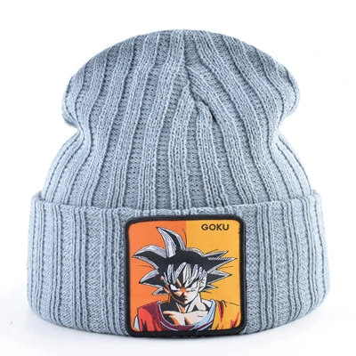 Модная Зимняя Шапка-бини с драконом для мужчин, вязаные шапки GOKU, мужские шапки с вышивкой, теплые шапки, женские шапки в стиле хип-хоп - Цвет: Серый