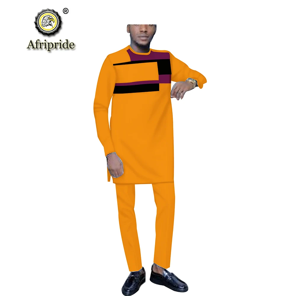 2 Piece Fashion Suit Dashiki Men African Clothing Crop Top Shirts Pants Tracksuit Attire Outfits Outwear AFRIPRIDE S1916046