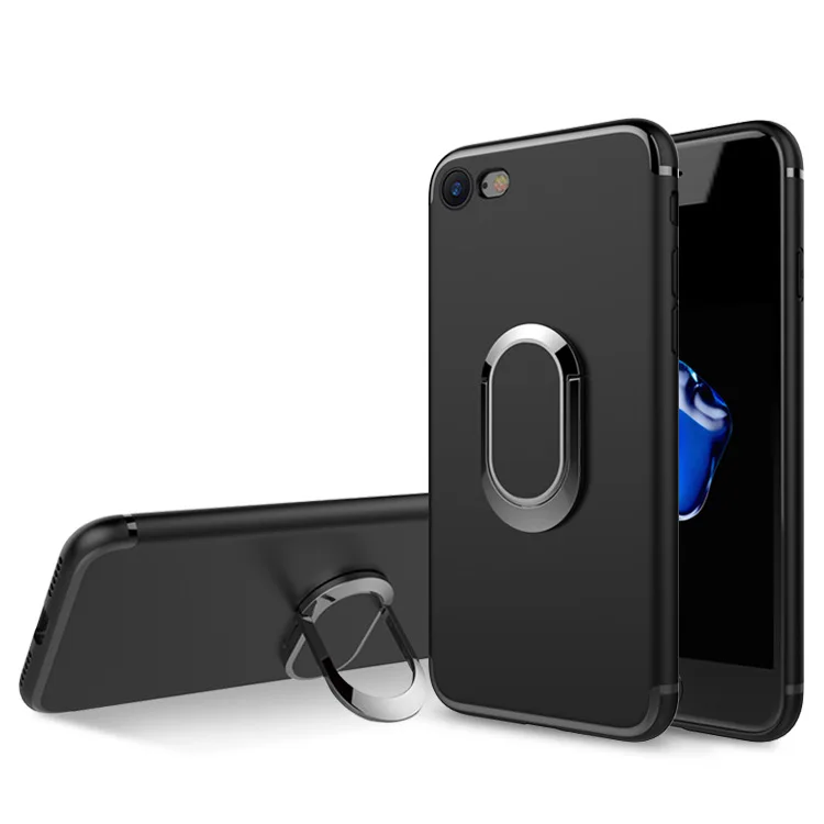 Черный Для iPhone 6 6s 7 Plus чехол для телефона Магнитный Автомобильный держатель Подставка задняя чехол для iPhone 8 X с стенд для колец на палец чехол - Цвет: Черный