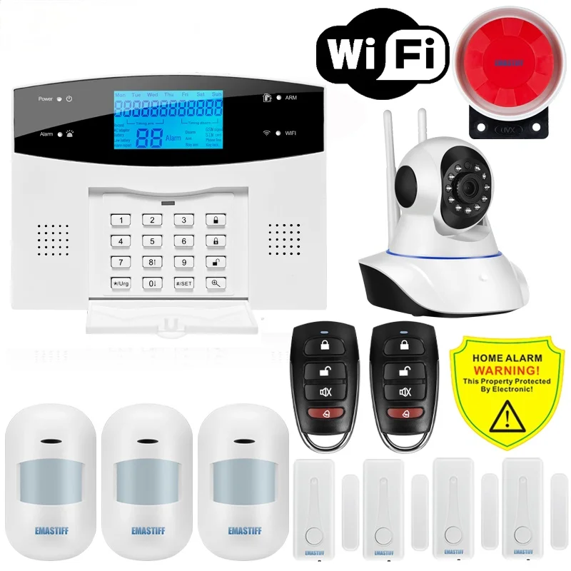 

IOS Android APP Wired Wireless Home Security LCD PSTN WIFI GSM Alarm System Intercom Remote Control Autodial Siren Sensor Kit