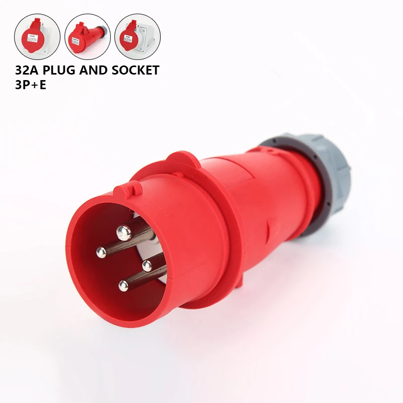 

32A 4 Pin 380V-415V IP44 3P+E Power Waterproof Plug & Socket Industrial site dust-proof Male Female Electrical Connector