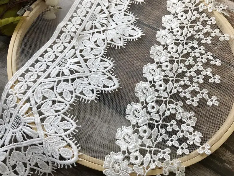 2 ярда из белого кружева Цветочная бахрома и кружевная бейка кружевной воротник