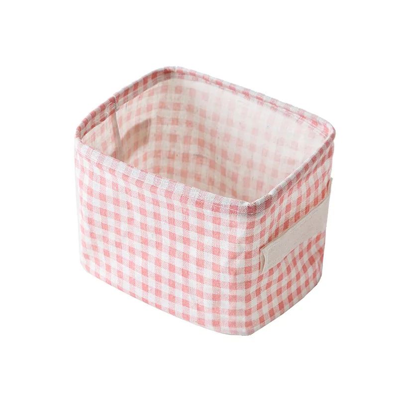 Pink plaid Корзина для хранения игрушек, косметический Органайзер для кухонных мелочей, Настольная сумка из хлопка и льна, водонепроницаемая тканевая корзина для белья, TAOSCIL - Цвет: Pink plaid