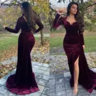Вечерние платья-русалки с высоким Боковым Разрезом и длинным рукавом, официальные вечерние платья, бархатные платья-футляры до пола, праздничные платья