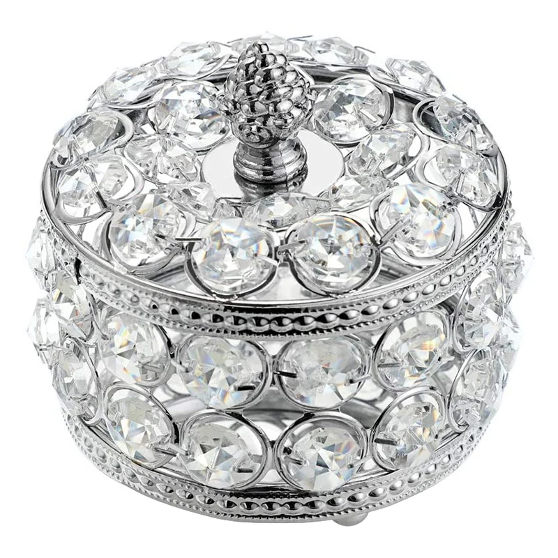 

Crystal Jewelry Box Storage Organizer Vintage Styles Crystal Ring Earring Necklace Crystal Box,10X12 cm,Silver