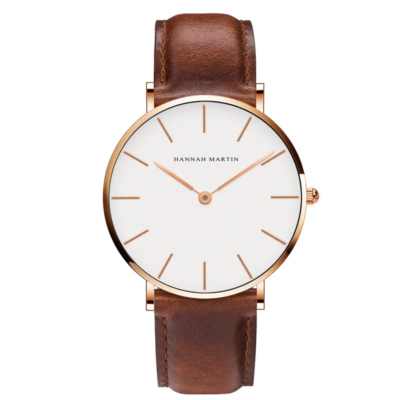 Dropshipping High Quality Rose Gold Dial Watch Men Leather Waterproof Wristwatch Women Dress Fashion Japan Quartz Movement Saat | Наручные