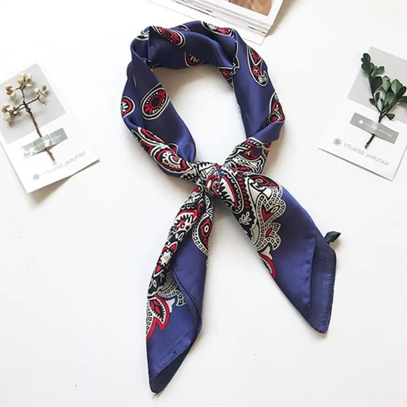 

55cm Ethnic Contrast Color Paisley Floral Bandana Head Scarf Women Men Imitation Silk Neckerchief Sports Cycling Headband