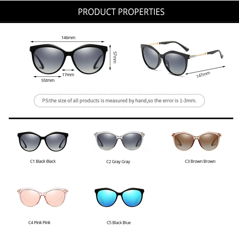 

COASION 2020 Brand Design Vintage Cat Eye Polarized Sunglasses Women Mirror Lens Ladies Sun Glasses Shades for Women CA1471