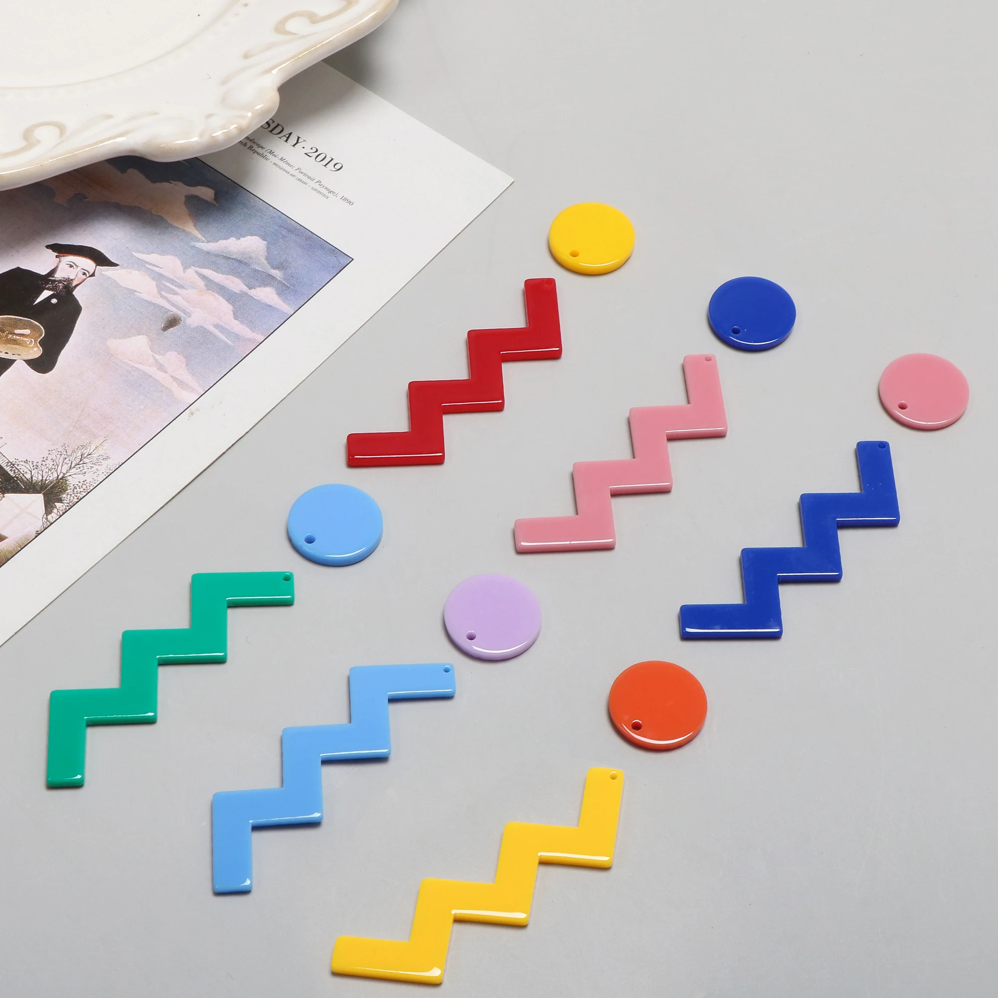 Ins цвет поппер геометрический молния волна Круглый акриловый DIY ювелирные