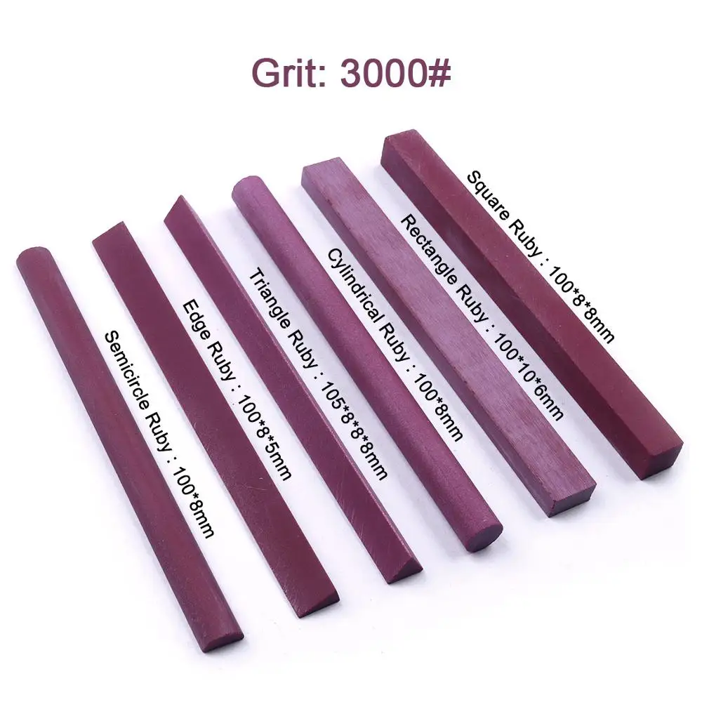 New 6pcs/set Square/Triangle/Semicircle/Cylindrical/Edge/Rectangle Grit 3000# Ruby Sharpening Grindstone Whetstone Graver Tools |