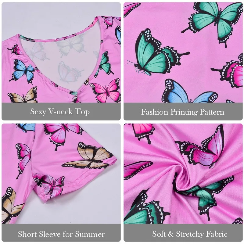 

Sexy Women Bodysuit V Neck Short Sleeve Butterfly Print Bodycon Jumpsuit Overalls For Women Shorts Romper One Piece Jumpsuits