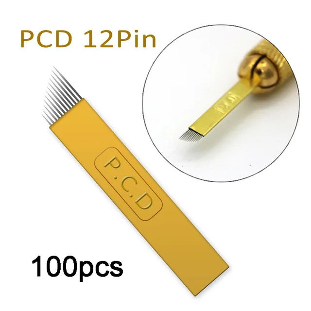 100 шт Lamina Agulhas микроблейдинг tebori 12 pin твердая PCD игла 14 19 U лезвие Перманентный макияж бровей Иглы татуировки Поставки - Габаритные размеры: 100PCS PCD 12 Pin