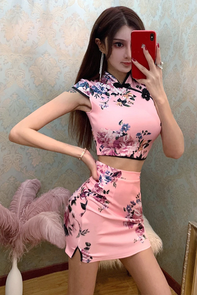 Цветочное китайское платье cheongsam белье набор Ципао Атласное Платье облегающее воротник Мандарин vestido chino cheongsam современный Ципао
